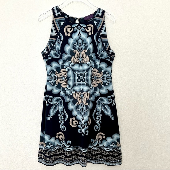 Hale Bob Emery Dress A-Line Sleeveless Stretch Blue Black White Gray Size Small - Picture 1 of 16